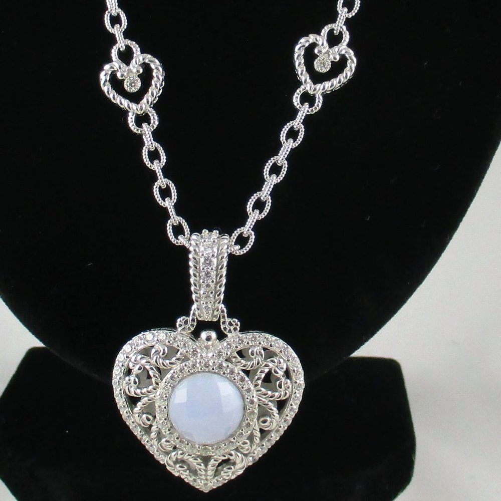 Judith Ripka Blue Agate Heart Enhancer with Chain